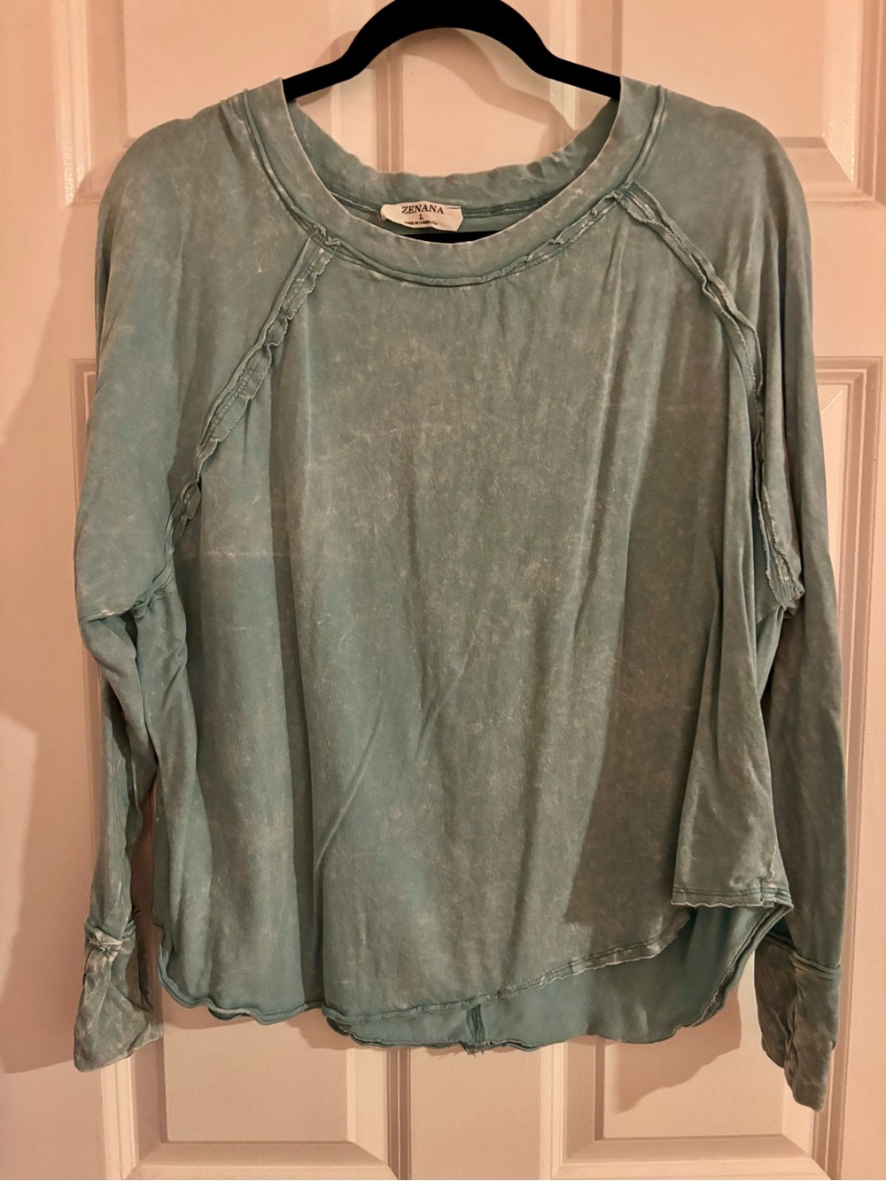 Zenana Outfitters Washed Sage Pullover Long Sleeve Top